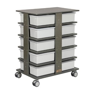 ECR4Kids 20-Compartment Mobile Storage Tower with Cubby Bins with Lids, 5x4, Grey Wash - 1 of 4