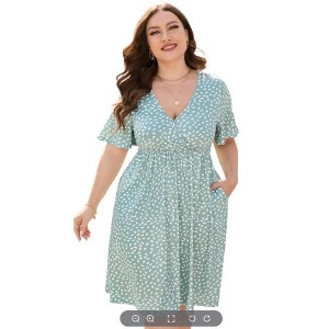 Coolmee Women's Plus Size Wrap V Neck Short Ruffle Sleeve A Line Midi Dress - 1 of 2