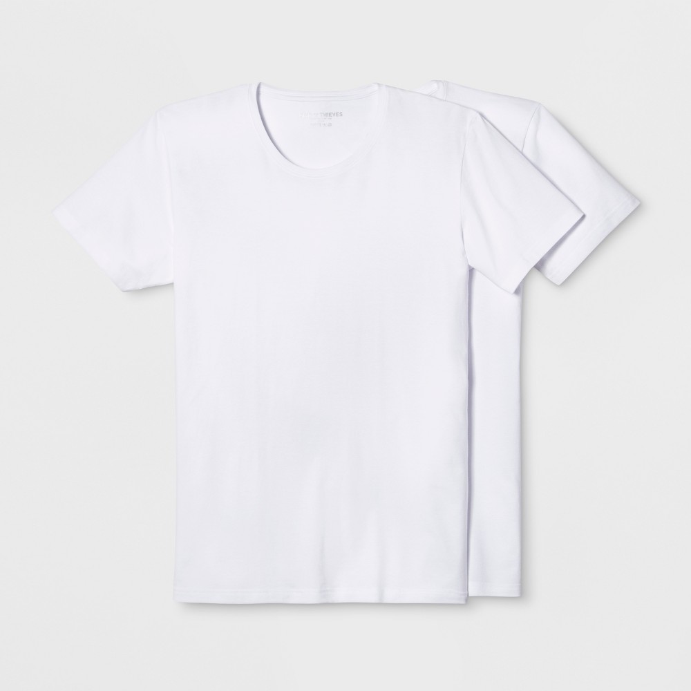 Pair of Thieves Men's 2pk Crew Neck Undershirt - White L: Midweight Cotton Blend, Short Sleeve, Pullover Style