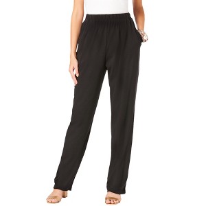 Roaman's Women's Plus Size Tall Straight Leg Soft Knit Pant - 1 of 4
