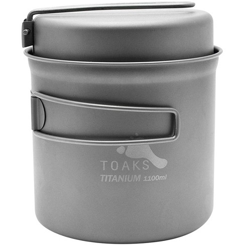 TOAKS Titanium Outdoor Camping Cook Pot with Pan and Foldable Handles -  1100ml