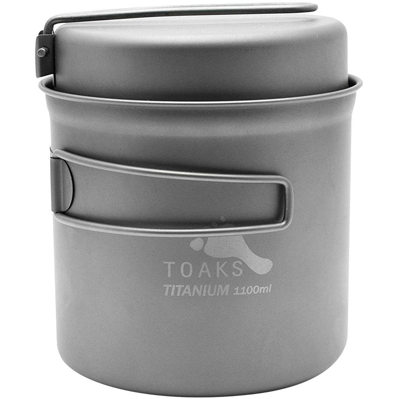 TOAKS Titanium Outdoor Camping Cook Pot with Pan and Foldable Handles, 1 of 3