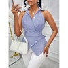 Mocamel Blue Striped Fashion Commuter Sleeveless Women Top Irregular Design Casual Commuter Style - 2 of 4