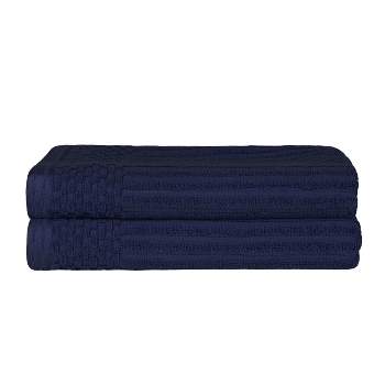Plush Cotton Ribbed Checkered Border Medium Weight Towel Set by Blue Nile Mills