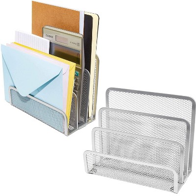 Pack of 2 Metal Mesh Mail Sorter with 3 Slots for Letter File Organizer, Silver