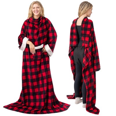 PAVILIA Wearable Blanket with Sleeves for Women Men Adults, Warm Soft Plush Snuggle Pocket Sleeved TV Throw