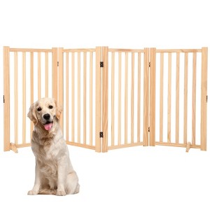 Wooden Freestanding Dog Gate,  Collapsible Pet Gate with Support Feet, Indoor Dog Fence  for The House,Doorways, Stairs，Expandable Pet Fence - 1 of 4