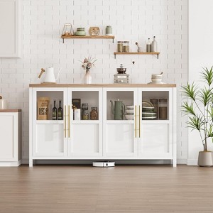 Storage Cabinet with Glass Doors 55" Large Buffet Cabinet with Storage, Multifunctional Accent Storage Cabinet Table for Kitchen Dining Room - 1 of 4