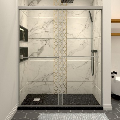NicBex Shower Door 56-60" Wx70" H Double Sliding Glass and Anti-collision Frame Shower Door with 1/4" (6mm) Clear SGCC Tempered Glass