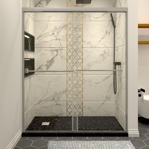 NicBex Shower Door 56-60" Wx70" H Double Sliding Glass and Anti-collision Frame Shower Door with 1/4" (6mm) Clear SGCC Tempered Glass - image 1 of 4