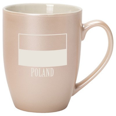 Elanze Designs Poland Polish Flag 10 Ounce Ceramic Laser-Etched Engraved Drinkware Mug, Metallic Precious Pearl