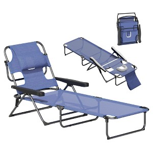 Outsunny 4-level Reclining Back Outdoor Chaise Lounge Chair, Reading Hole Include Tanning Chair - 1 of 4