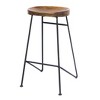 Wooden Saddle Seat Barstool with Iron Rod Legs Brown/Black - The Urban Port: Fixed Height, Polished Finish, Spot Clean - 2 of 4