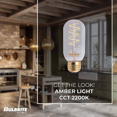 Amber Dimmable LED T14 Decorative Light Bulbs, 2 Pack