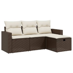 vidaXL Patio Sofa Set with Cushions Outdoor Furniture 4 Piece Poly Rattan - Brown and Cream without storage - 1 of 4
