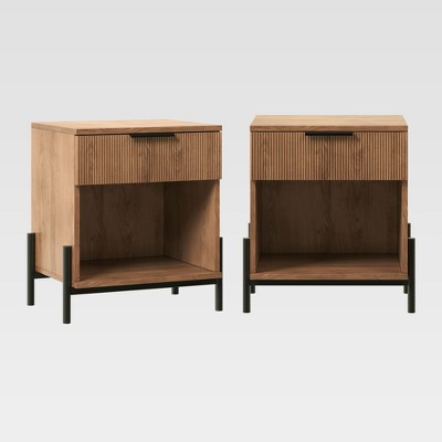 Saracina Home Set of 2 Modern Boho Fluted 1 Drawer Storage Nightstands