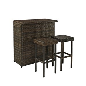 Palm Harbor 3pc Outdoor Wicker Bar Set: Crosley, Weather-Resistant Patio Stools & Storage Table - 1 of 4