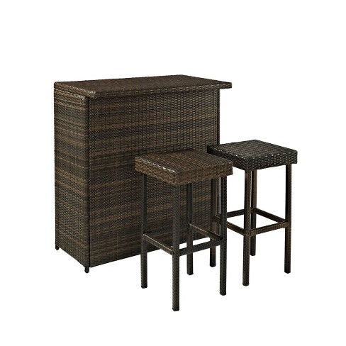 Palm Harbor 3pc Outdoor Wicker Bar Set Brown Crosley