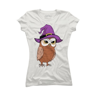 Junior's Design By Humans Owl Witch Halloween T Shirt By thebeardstudio T-Shirt