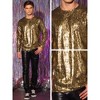 Lars Amadeus Men's Long Sleeves Party Clubwear Shiny Metallic T-Shirt - image 4 of 4