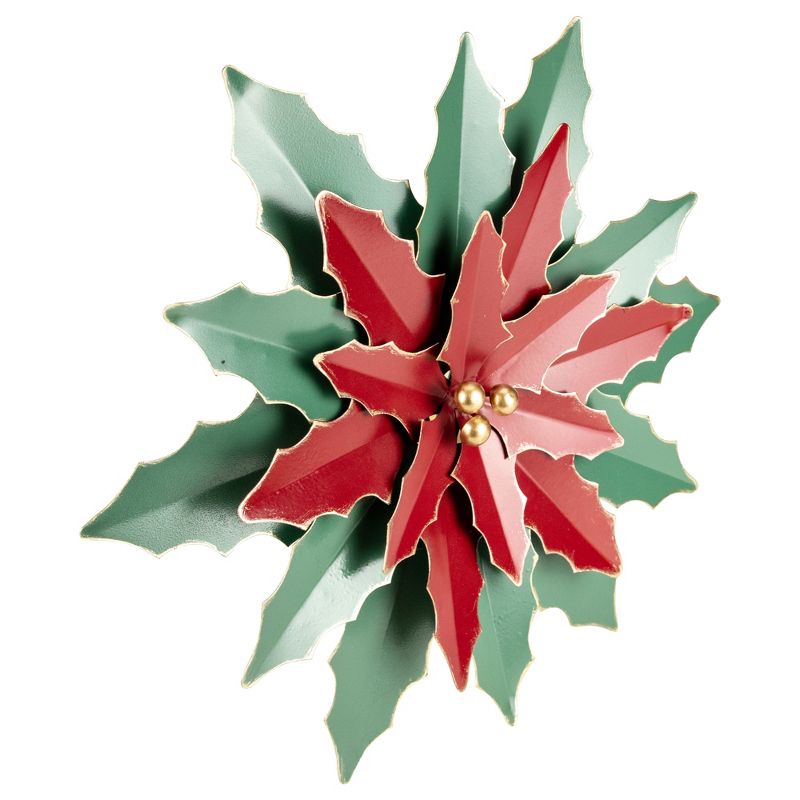 Northlight 16.25" Large Red and Green Metal Poinsettia Christmas Wall Hanging, 5 of 6