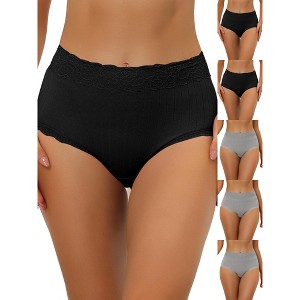 INSPIRE CHIC Women's High Waist Tummy Control Comfortable Lace Trim Ribbed Briefs 6 Packs - 1 of 4