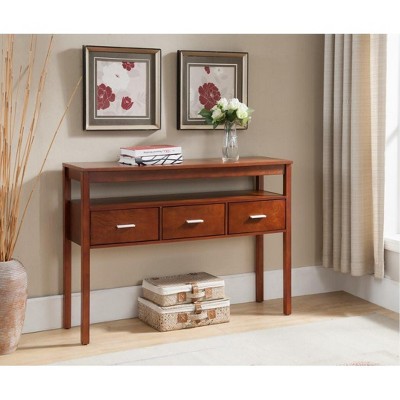 Kings Brand Console Entryway Table with 3 Drawers, Walnut Finish Wood