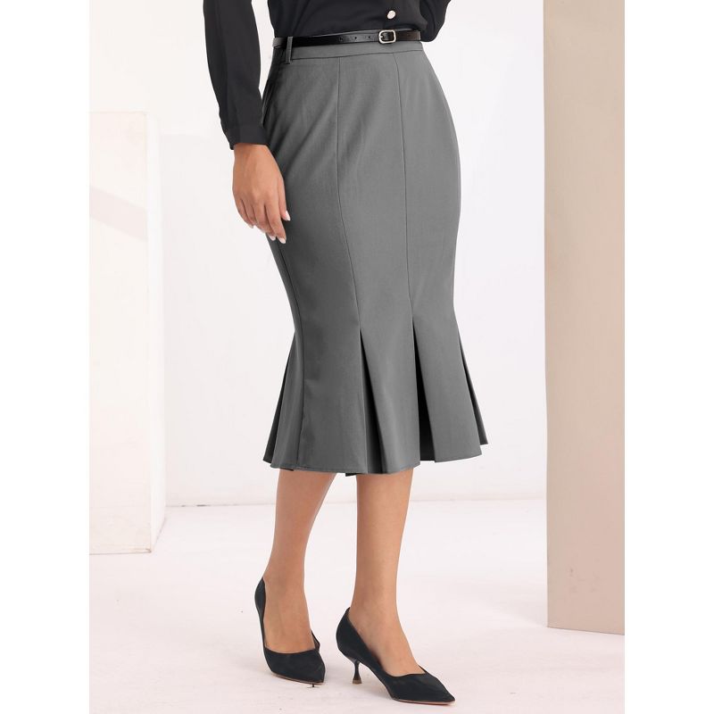 Hobemty Women's Elegant Below Knee Length Fishtail Skirt with Belt, 5 of 6