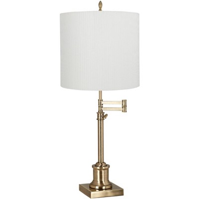 360 Lighting Westbury 36" Tall Skinny Large Traditional End Table Lamp Swing Arm Gold Antique Brass Finish Single White Stripe Shade Living Room