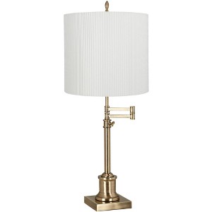 360 Lighting Westbury 36" Tall Skinny Large Traditional End Table Lamp Swing Arm Gold Antique Brass Finish Single White Stripe Shade Living Room - 1 of 4