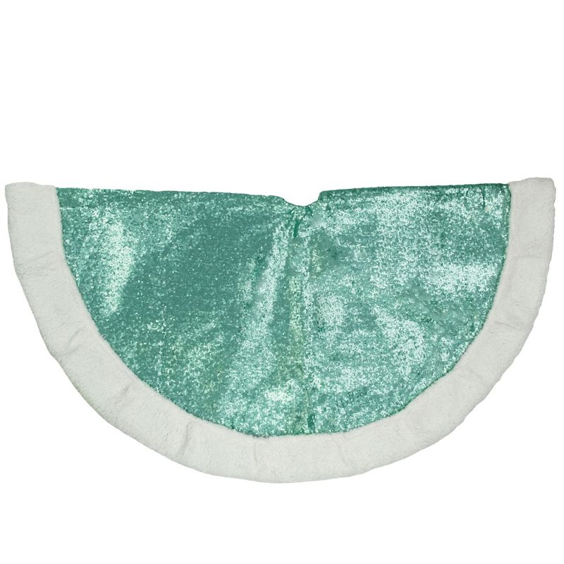 Northlight 47" Mint Green Sequins Christmas Tree Skirt with White High Pile Fleece Fur Trim, 3 of 6