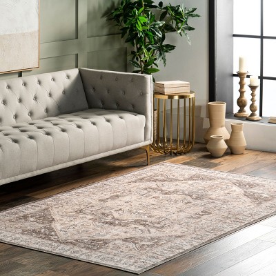 Brown Synthetic Medallion Machine Washable 5' x 8' Area Rug