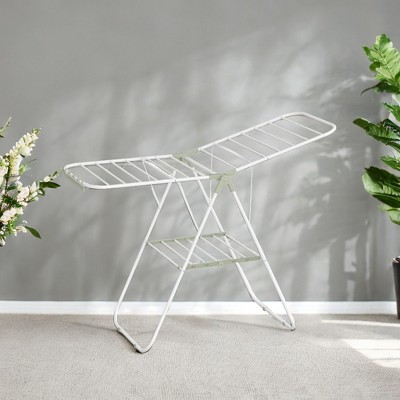 Free-Standing Metal Clothes Drying Rack with Sock Clips Foldable Laundry Drying Rack Space-Saving Design Clothes Dryer