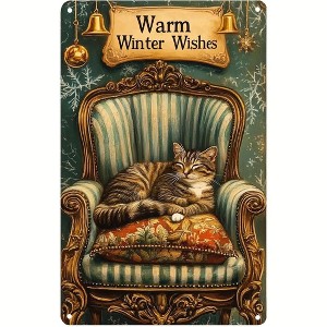 Lomsoe Funny Tin Sign Warm Winter Wishes Cat Metal Sign Funny Winter Sign Rustic Wall Decor For Backyard Farmhouse Home Kitchen Indoor 12¡Á8 Inch - 1 of 1