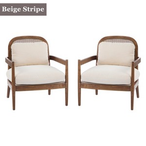 Hrinhom Set of 2 Lounge Chair,Armchair,Rattan Backrest,Solid Wood Frame,Polyester - 1 of 4