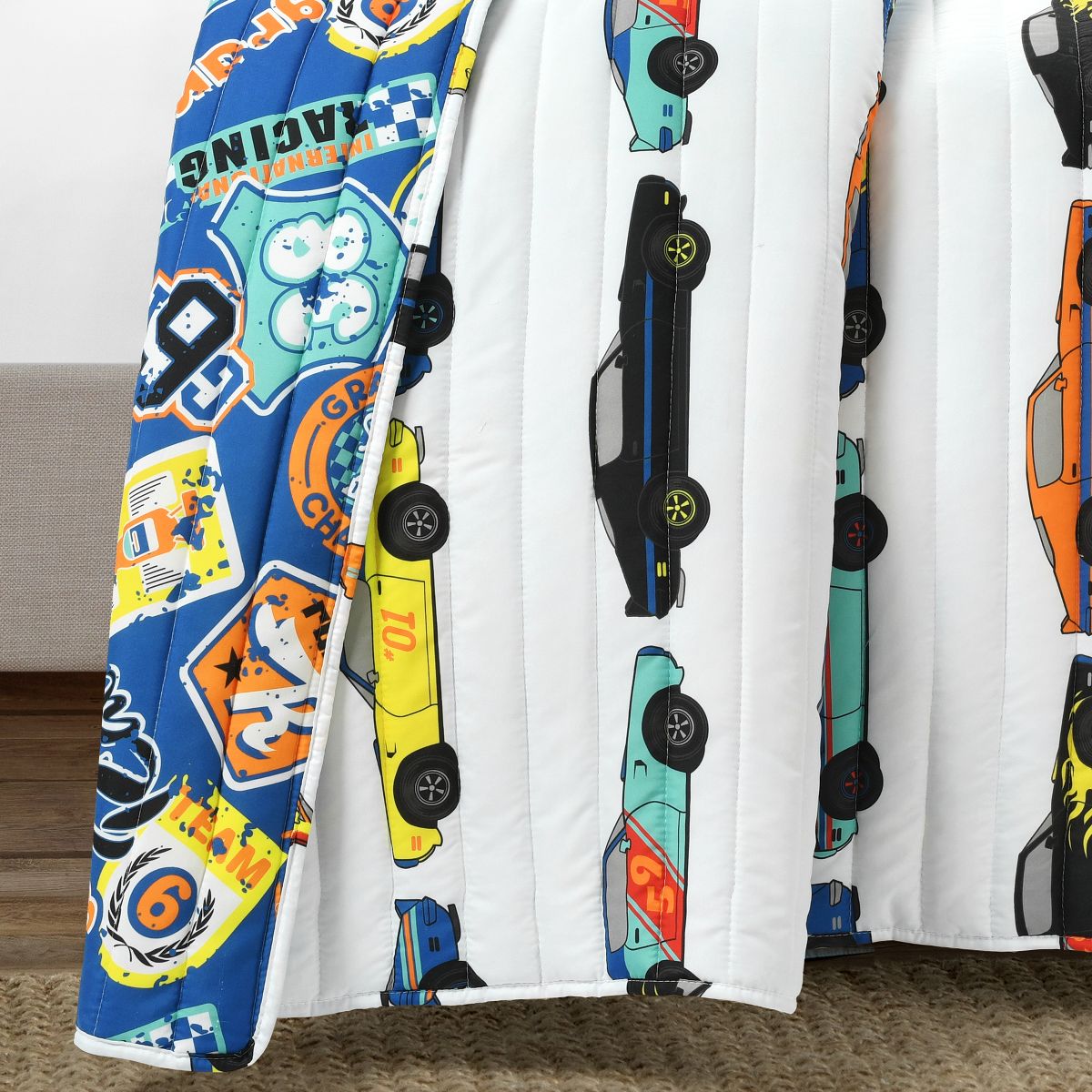 Lush Decor Race Cars Reversible Quilt White/Multi 2Pc Set Twin - thumbnail 3