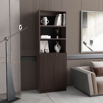 NicBex Minimalist 2 Door Wooden Bookshelf Multi-functional Bookcase with Open Shelves,Books Storage Cabinet Organizer for Office,Bedroom