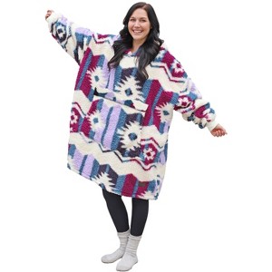 Women's Fuzzy Cozy Fleece Blanket Hoodie Sweatshirt, Super Soft Suggly Wearable Blanket Hoodie Woman, Gift for Her Him - Catalonia - 1 of 4