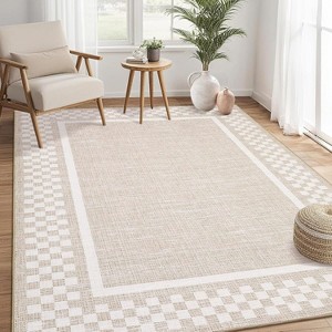 Acekool Checkered Rug - Soft Machine Washable & Non-Slip, Easy Care Low Profile Border Mat for Kitchen Hallway Door - 1 of 4