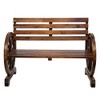 KTMBDW 2-Person Wooden Wagon Wheel Bench for Backyard, Patio, Porch, Garden, Outdoor Lounge Furniture, Slatted Seat and Backrest - Brown - 2 of 4