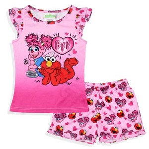 Sesame Street Girls' BFF Elmo Abby Cadabby Sleep Pajama Sleep Set Shorts Pink - 1 of 4