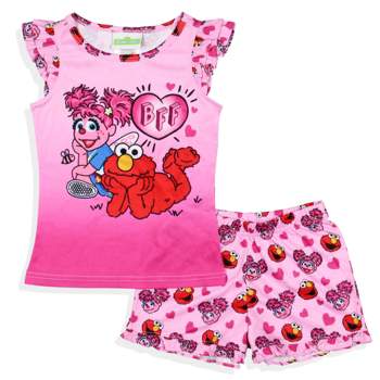 Sesame Street Girls' BFF Elmo Abby Cadabby Sleep Pajama Sleep Set Shorts Pink