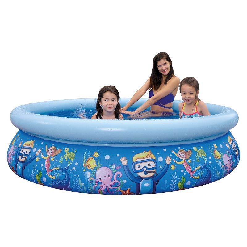 JLeisure 17788 Sun Club 6.75' x 18.5" 2 to 3 Person Capacity Sea World 3D Kids Above Ground Inflatable Outdoor Backyard Kiddie Swimming Pool, Blue, 3 of 6