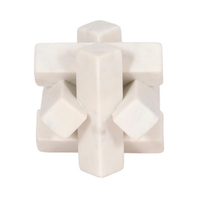 Decorative Object Stone Marble Interlocking Design, Modern Glam Accent for Home, Office, Bedroom, and Living Room Display - 4" White