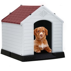 FDW 28/32/39 Inch Spacious Plastic Dog House Dog Kennel with Ventilated Roof Removable Tray - 1 of 4