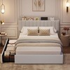 Bed Frame with Storage Headboard, Girls Bed Frame with 2 Drawers, Boucle Upholstered Platform Bed with Bookcase - 2 of 3