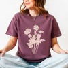 S.W.Smiley Pink Flower Silohuette - Women's Garment Dyed Graphic T-Shirt - 3 of 4