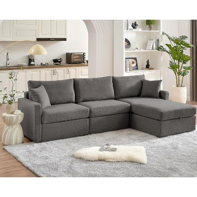 Lycvki 113" Modular L Shaped Sectional Sofa with Storage Ottoman and 2 Pillows
