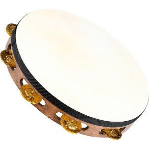MEINL Vintage Goat-Skin Wood Tambourine One Row Brass Jingles Walnut Brown 10 in. - 1 of 4