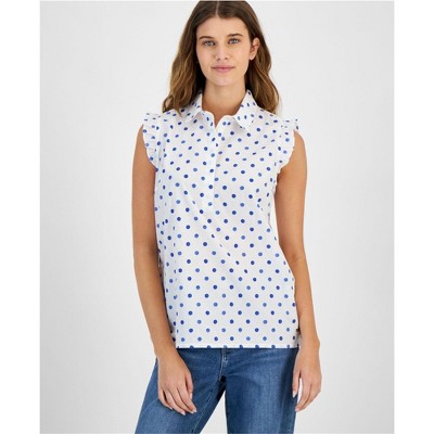 Tommy Hilfiger Womens Classic Button Up Shirt, Blue, Large